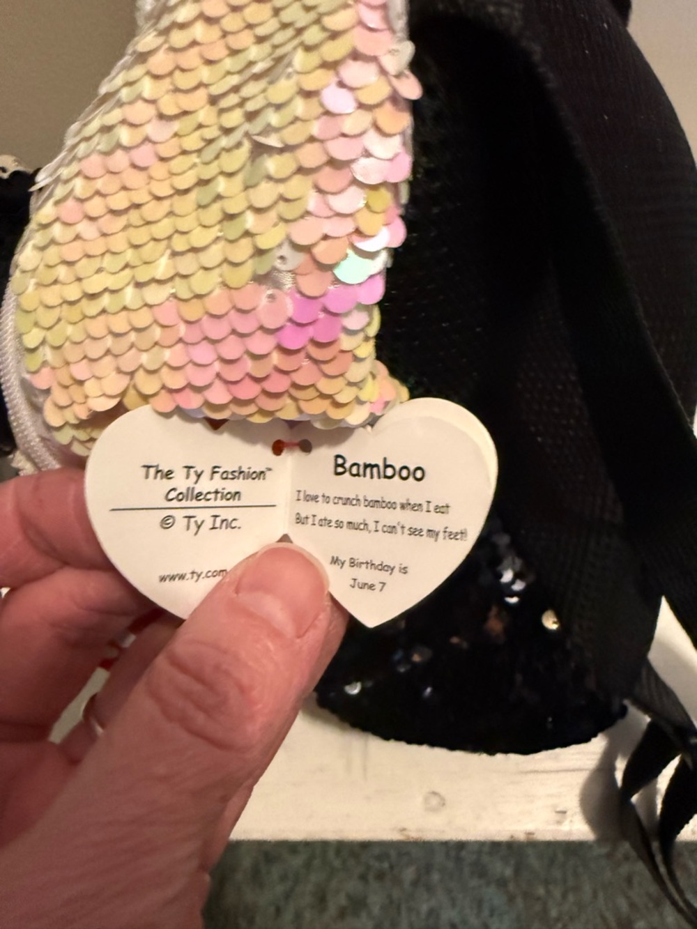 TY Fashion Flippy Sequin Backpack Bamboo The Panda Bear 10" Backpack NWOT - Picture 3 of 6